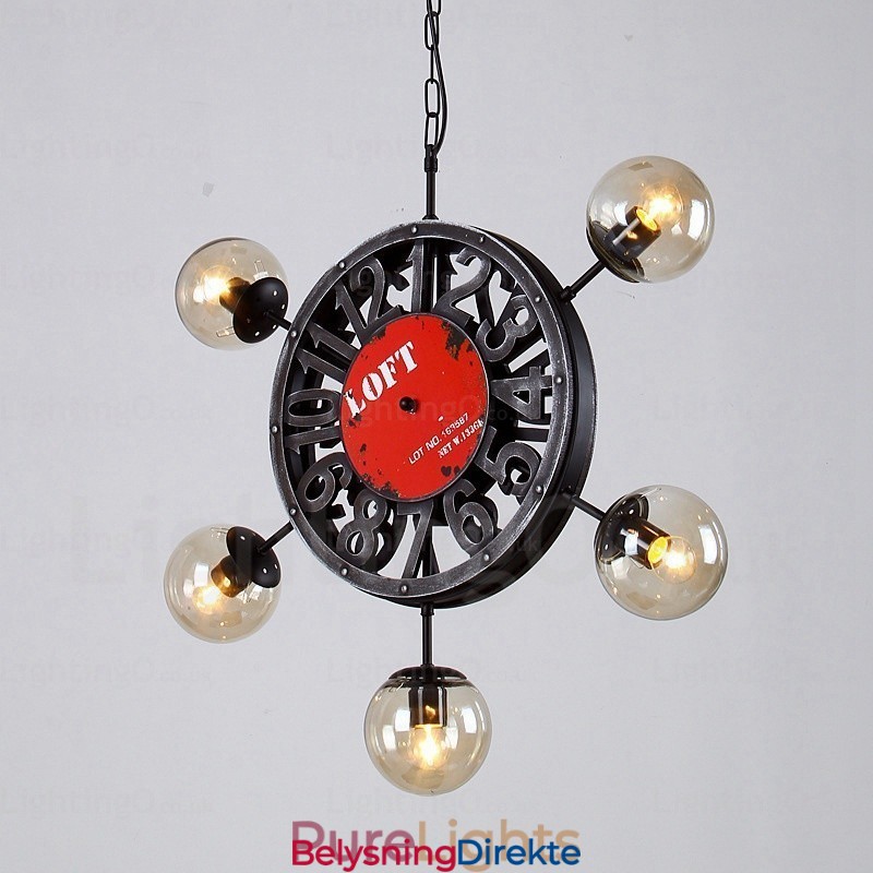 Vintage Retro Pendellampe Med 5 Lys Og Glassskjerm