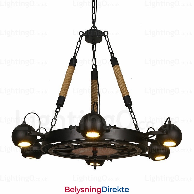 Vintage Retro Pendellampe Med 6 Lys Og Skjerm I Rustfritt Stål