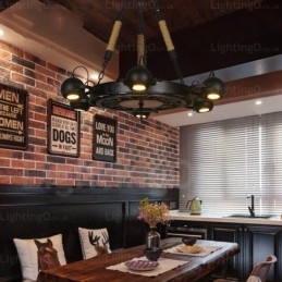 Vintage Retro Pendellampe Med 6 Lys Og Skjerm I Rustfritt Stål