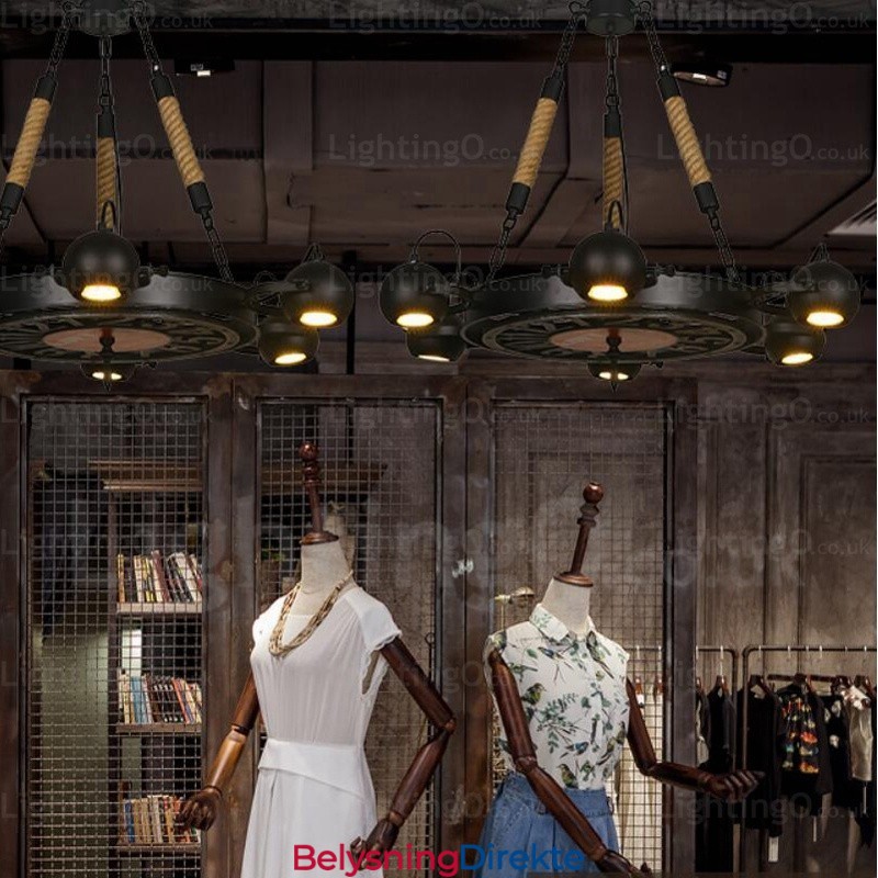 Vintage Retro Pendellampe Med 6 Lys Og Skjerm I Rustfritt Stål