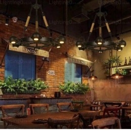 Vintage Retro Pendellampe Med 6 Lys Og Skjerm I Rustfritt Stål