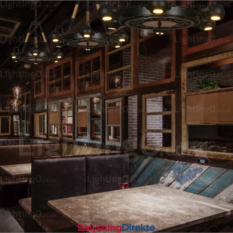 Vintage Retro Pendellampe Med 6 Lys Og Skjerm I Rustfritt Stål