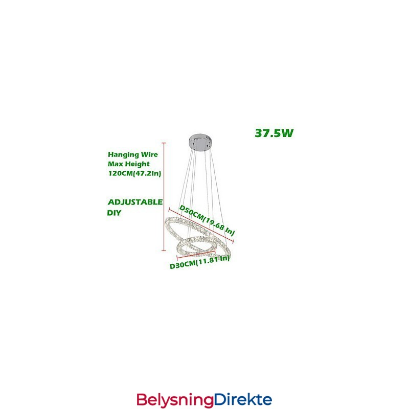 Krystall Pendellampe Belysning Moderne 2 Ringer Tre Sider K9 Krystall Innendørs Taklamper Lampearmaturer