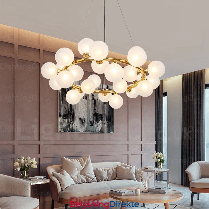 Nordisk Pendellampe Med 25 Lys Og Glassskjerm