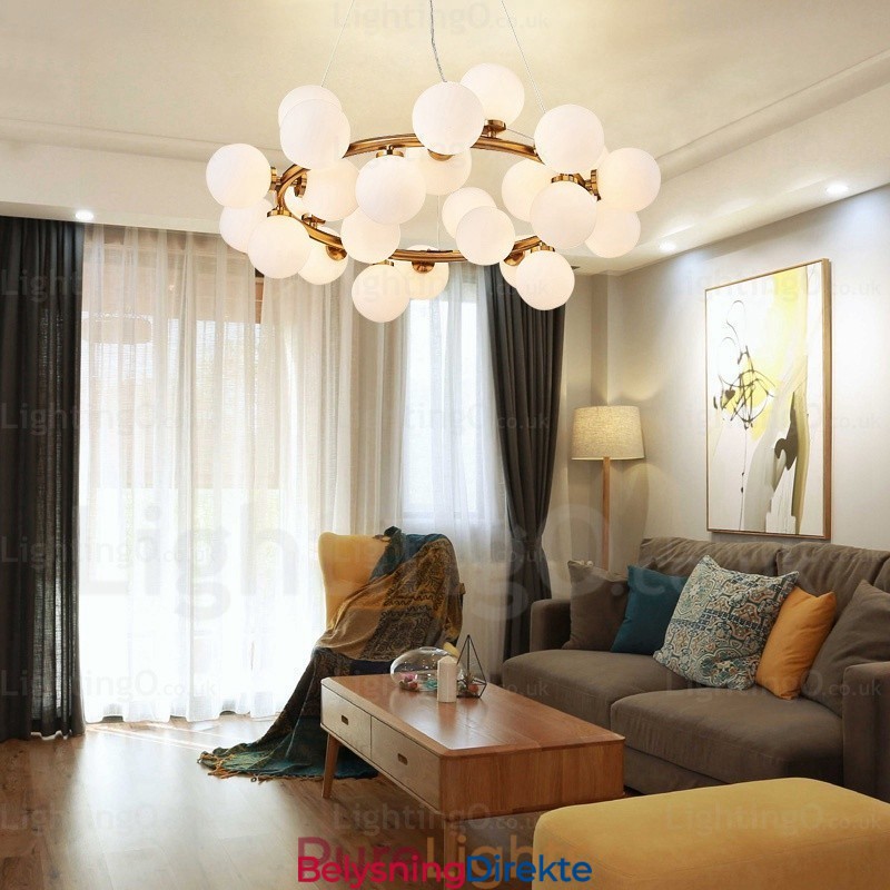 Nordisk Pendellampe Med 25 Lys Og Glassskjerm