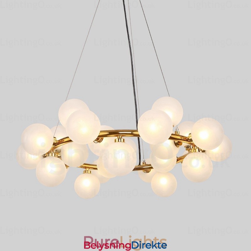 Nordisk Pendellampe Med 25 Lys Og Glassskjerm