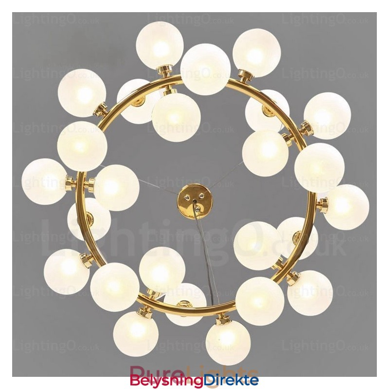 Nordisk Pendellampe Med 25 Lys Og Glassskjerm