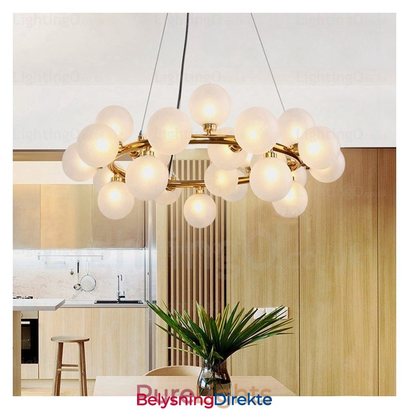 Nordisk Pendellampe Med 25 Lys Og Glassskjerm