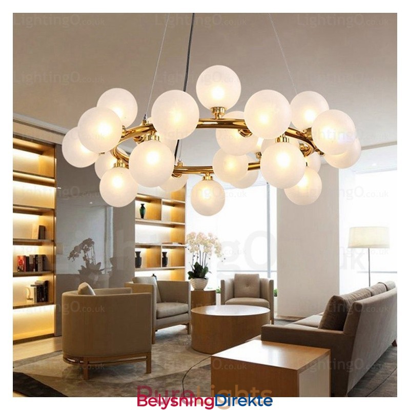 Nordisk Pendellampe Med 25 Lys Og Glassskjerm