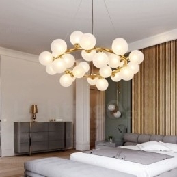 Nordisk Pendellampe Med 25 Lys Og Glassskjerm