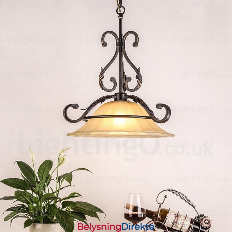Landlig Rustik Pendellampe Med 1 Lys Og Glassskjerm