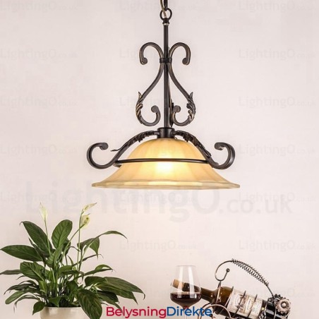 Landlig Rustik Pendellampe Med 1 Lys Og Glassskjerm