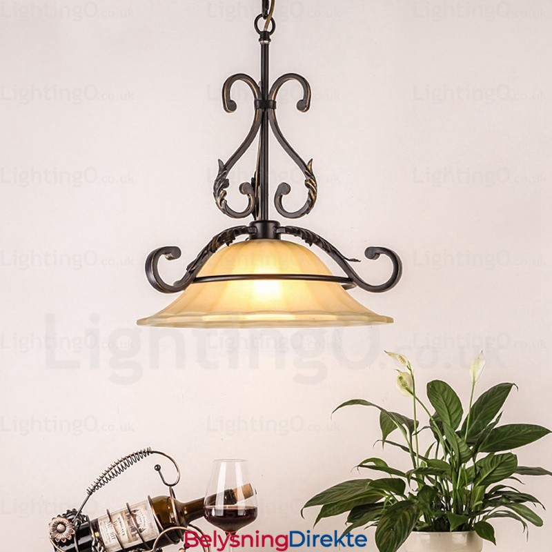 Landlig Rustik Pendellampe Med 1 Lys Og Glassskjerm