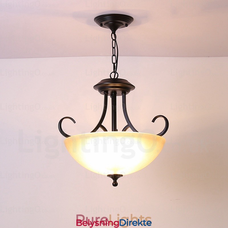 Landlig Rustik Pendellampe Med 3 Lys Og Glassskjerm