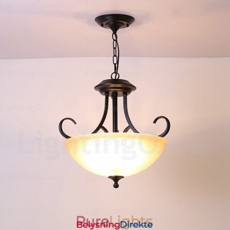 Landlig Rustik Pendellampe Med 3 Lys Og Glassskjerm