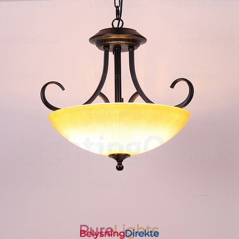 Landlig Rustik Pendellampe Med 3 Lys Og Glassskjerm