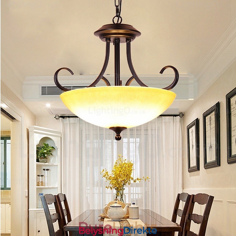 Landlig Rustik Pendellampe Med 3 Lys Og Glassskjerm