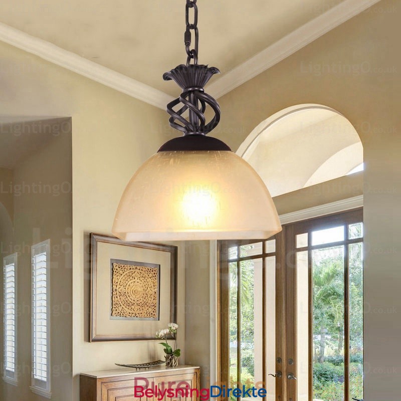 Landlig Rustik Pendellampe Med 1 Lys Og Glassskjerm