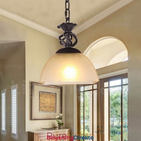 Landlig Rustik Pendellampe Med 1 Lys Og Glassskjerm