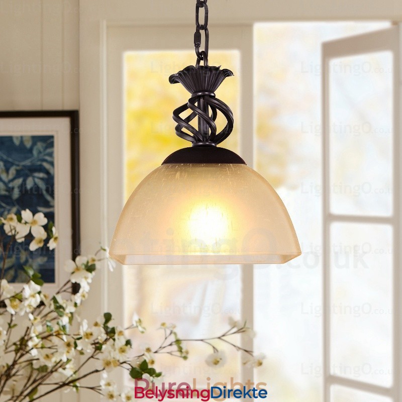 Landlig Rustik Pendellampe Med 1 Lys Og Glassskjerm