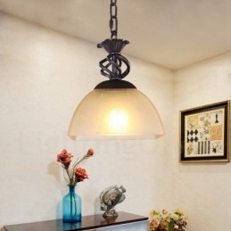 Landlig Rustik Pendellampe Med 1 Lys Og Glassskjerm