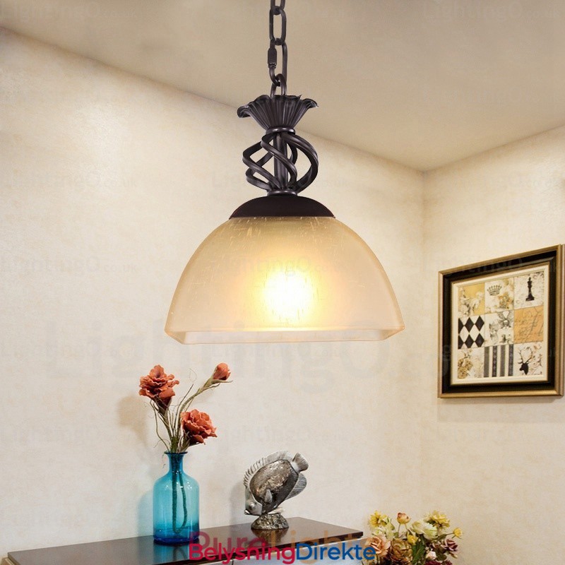 Landlig Rustik Pendellampe Med 1 Lys Og Glassskjerm