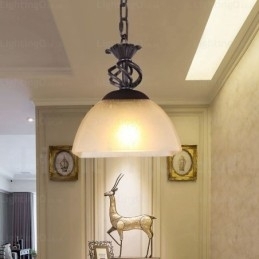 Landlig Rustik Pendellampe Med 1 Lys Og Glassskjerm