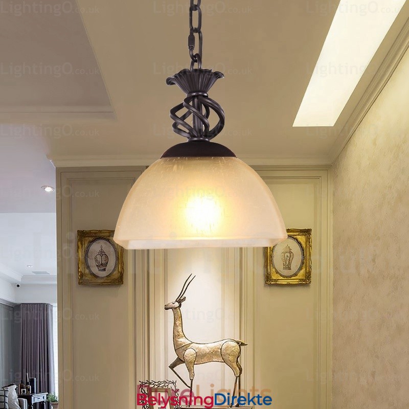 Landlig Rustik Pendellampe Med 1 Lys Og Glassskjerm