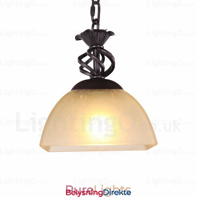 Landlig Rustik Pendellampe Med 1 Lys Og Glassskjerm