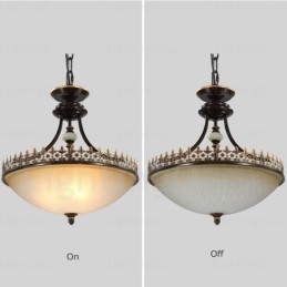 Landlig Rustik Pendellampe Med 3 Lys Og Glassskjerm