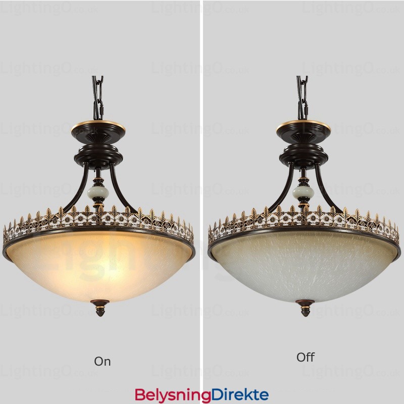 Landlig Rustik Pendellampe Med 3 Lys Og Glassskjerm