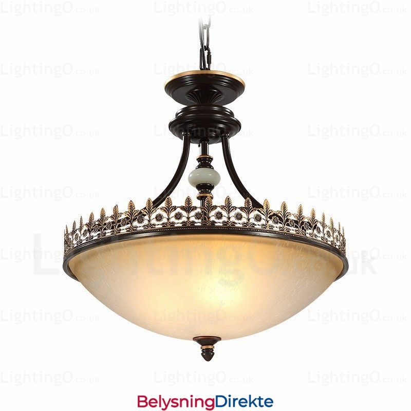 Landlig Rustik Pendellampe Med 3 Lys Og Glassskjerm