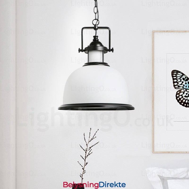 Landlig Rustik Pendellampe Med 1 Lys Og Glassskjerm