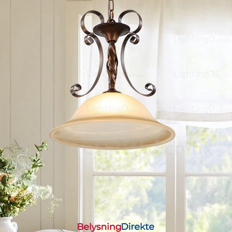 Landlig Rustik Pendellampe Med 1 Lys Og Glassskjerm