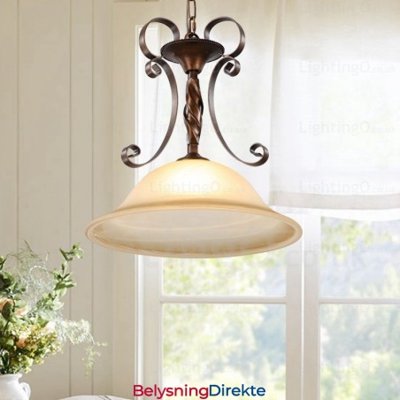 Landlig Rustik Pendellampe Med 1 Lys Og Glassskjerm