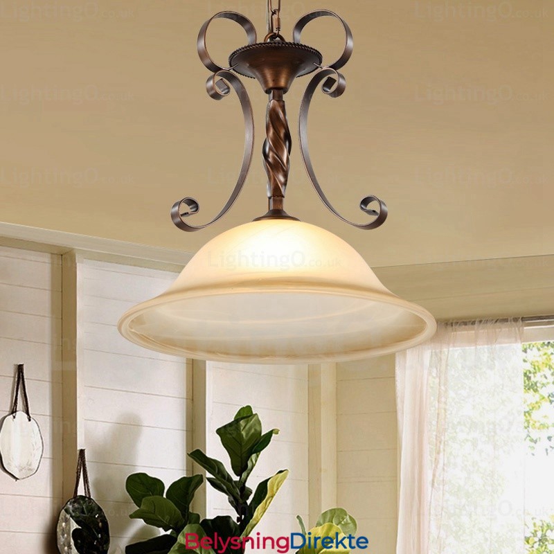 Landlig Rustik Pendellampe Med 1 Lys Og Glassskjerm