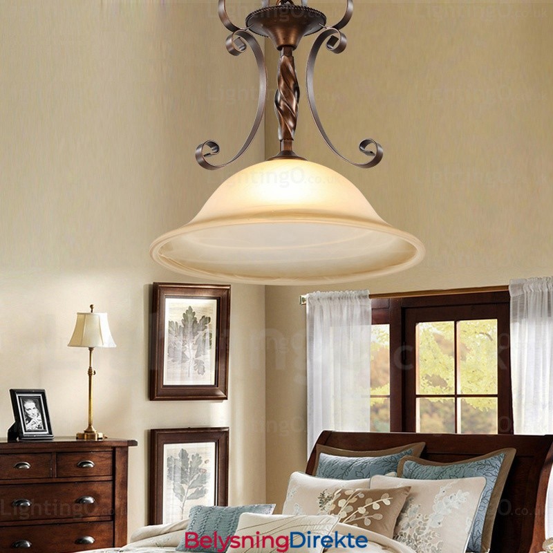 Landlig Rustik Pendellampe Med 1 Lys Og Glassskjerm