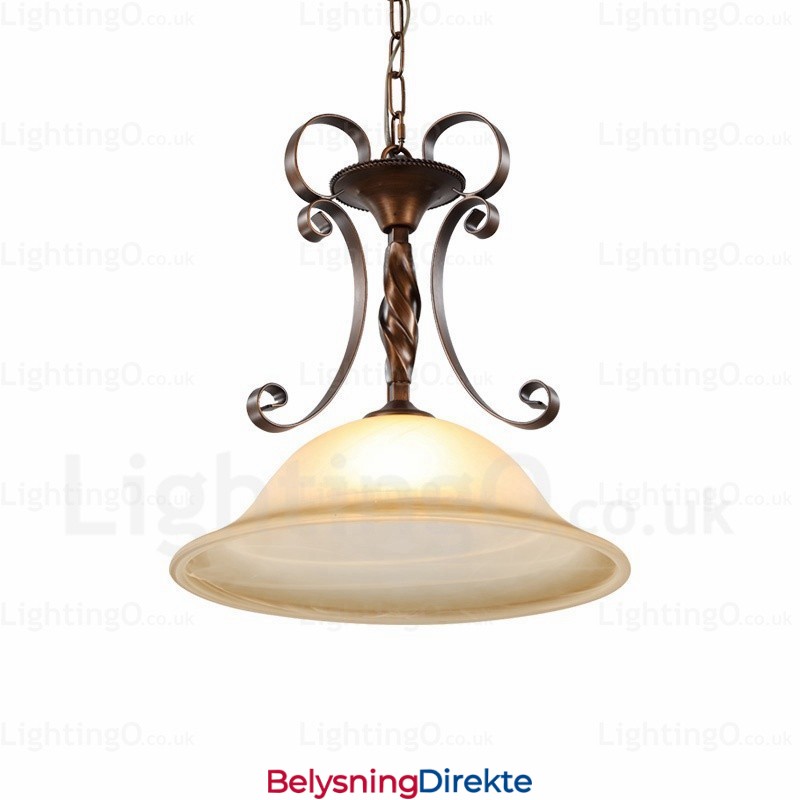 Landlig Rustik Pendellampe Med 1 Lys Og Glassskjerm