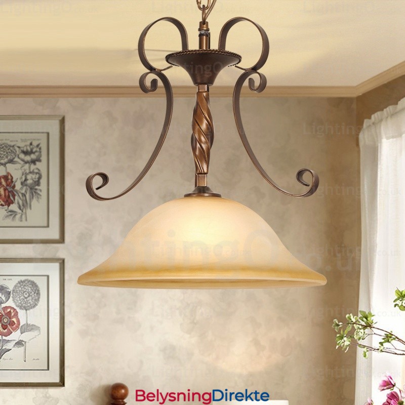 Landlig Rustik Pendellampe Med 1 Lys Og Glassskjerm