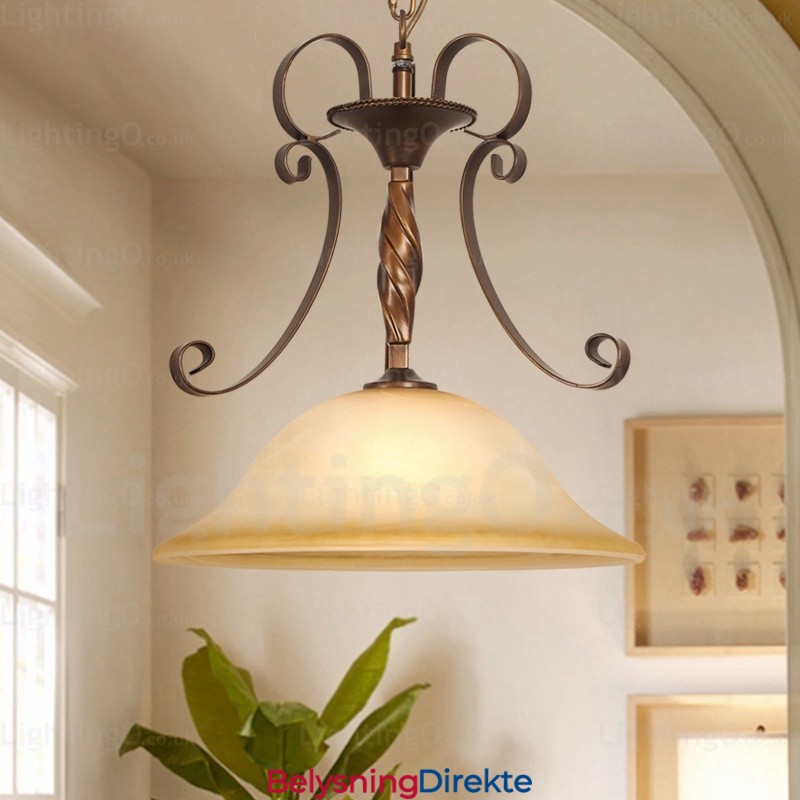 Landlig Rustik Pendellampe Med 1 Lys Og Glassskjerm
