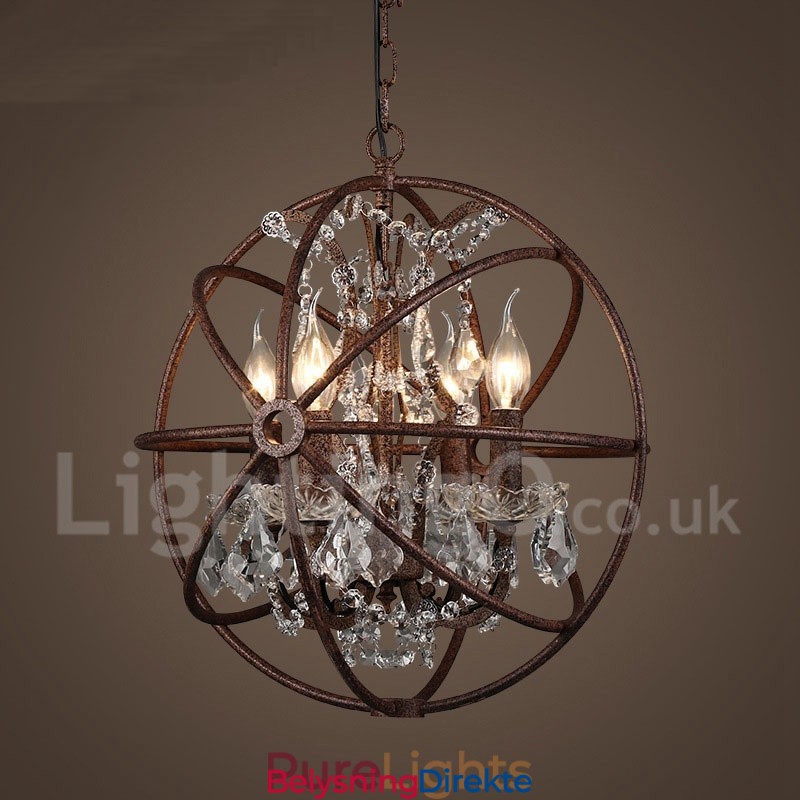 4 Lys I Diameter 40 Cm Vintage Krystallkulemaleri I Metall Med Rustfarget Anhengslampe