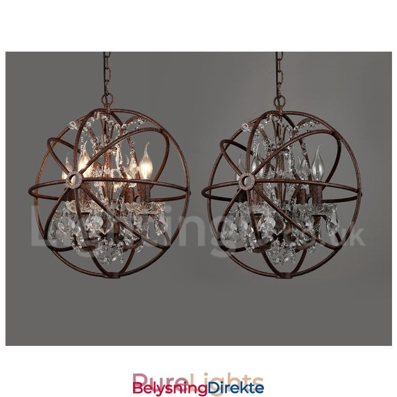4 Lys I Diameter 40 Cm Vintage Krystallkulemaleri I Metall Med Rustfarget Anhengslampe