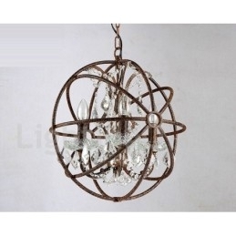4 Lys I Diameter 40 Cm Vintage Krystallkulemaleri I Metall Med Rustfarget Anhengslampe