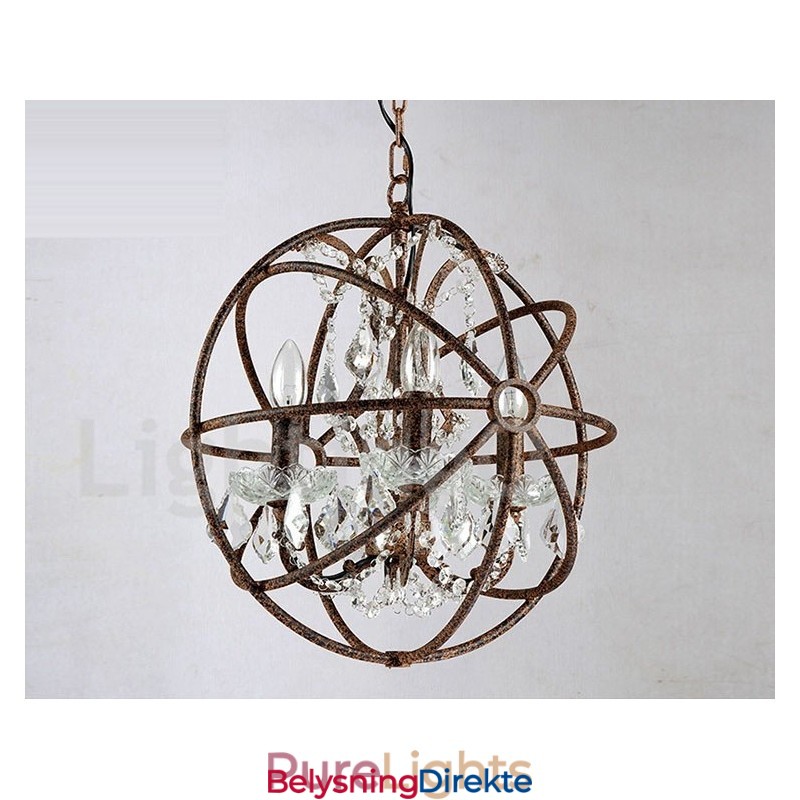 4 Lys I Diameter 40 Cm Vintage Krystallkulemaleri I Metall Med Rustfarget Anhengslampe