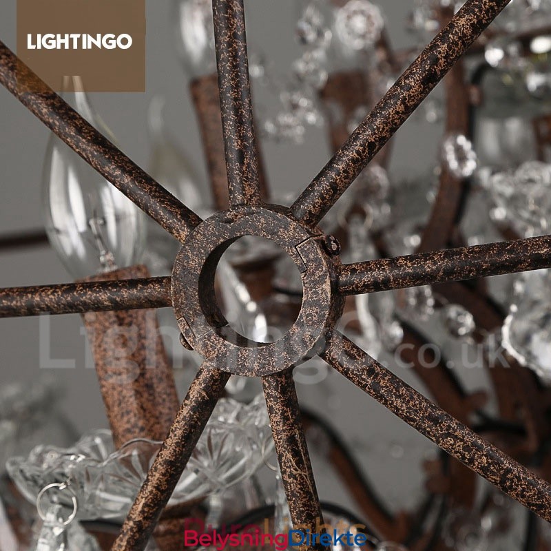 4 Lys I Diameter 40 Cm Vintage Krystallkulemaleri I Metall Med Rustfarget Anhengslampe