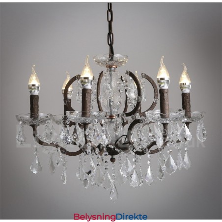 6 Lys I Diameter 60 Cm Vintage Krystallmaling Metalllysekrone Rusten Jernfarget Anhengslampe
