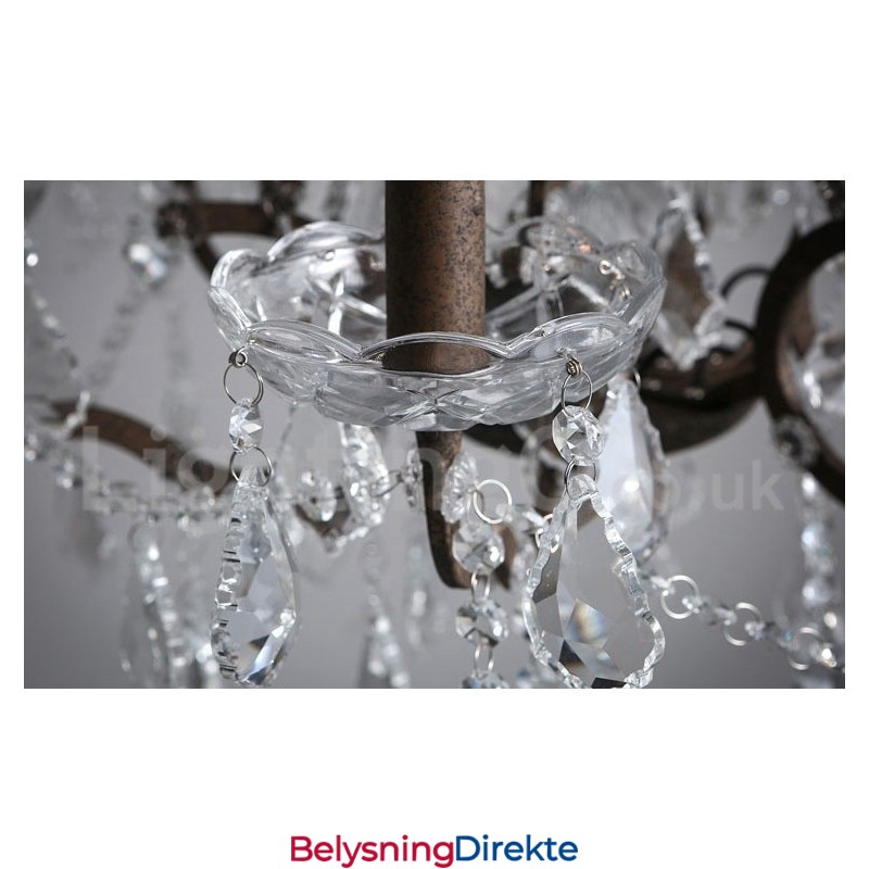 6 Lys I Diameter 60 Cm Vintage Krystallmaling Metalllysekrone Rusten Jernfarget Anhengslampe