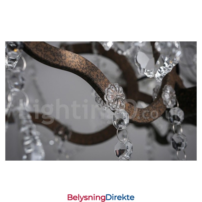 6 Lys I Diameter 60 Cm Vintage Krystallmaling Metalllysekrone Rusten Jernfarget Anhengslampe