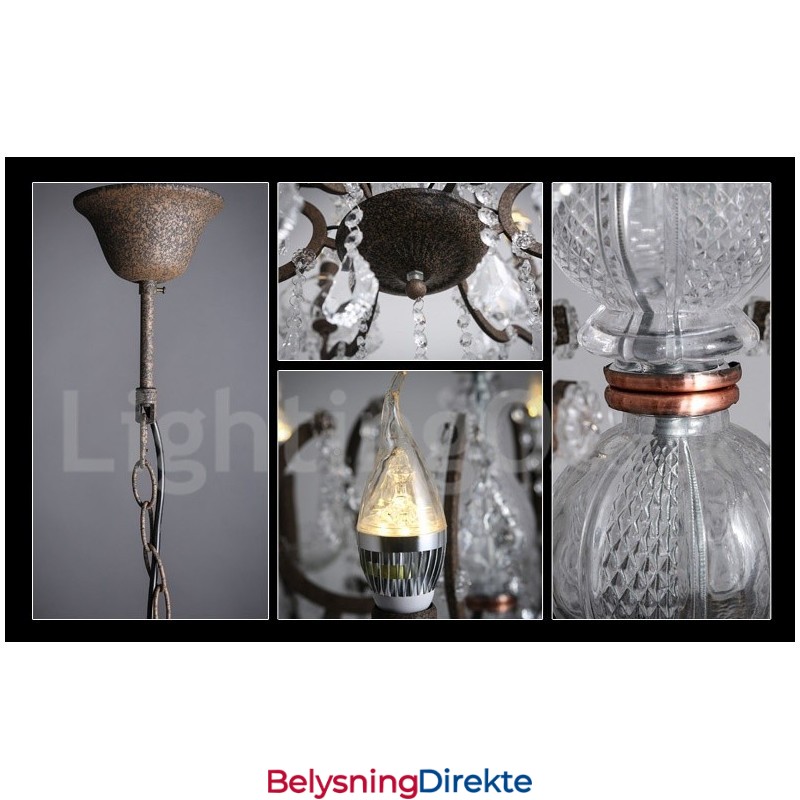 6 Lys I Diameter 60 Cm Vintage Krystallmaling Metalllysekrone Rusten Jernfarget Anhengslampe