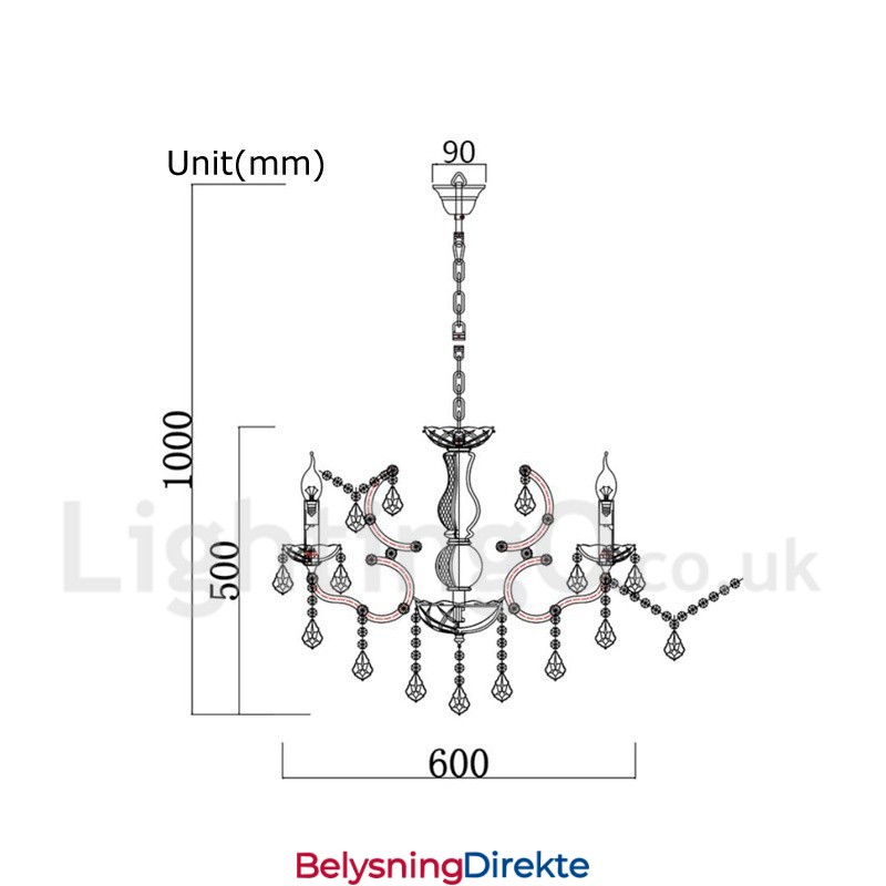 6 Lys I Diameter 60 Cm Vintage Krystallmaling Metalllysekrone Rusten Jernfarget Anhengslampe